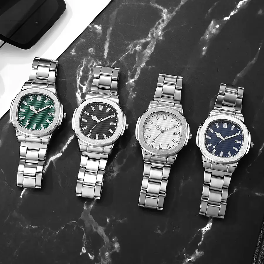 Cross-Border New Model Men's Square Steel Band Watches Wholesale, Simple and Stylish Men's Wristwatches, High-End Quartz Watches Wholesale