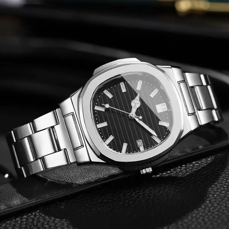 Cross-Border New Model Men's Square Steel Band Watches Wholesale, Simple and Stylish Men's Wristwatches, High-End Quartz Watches Wholesale