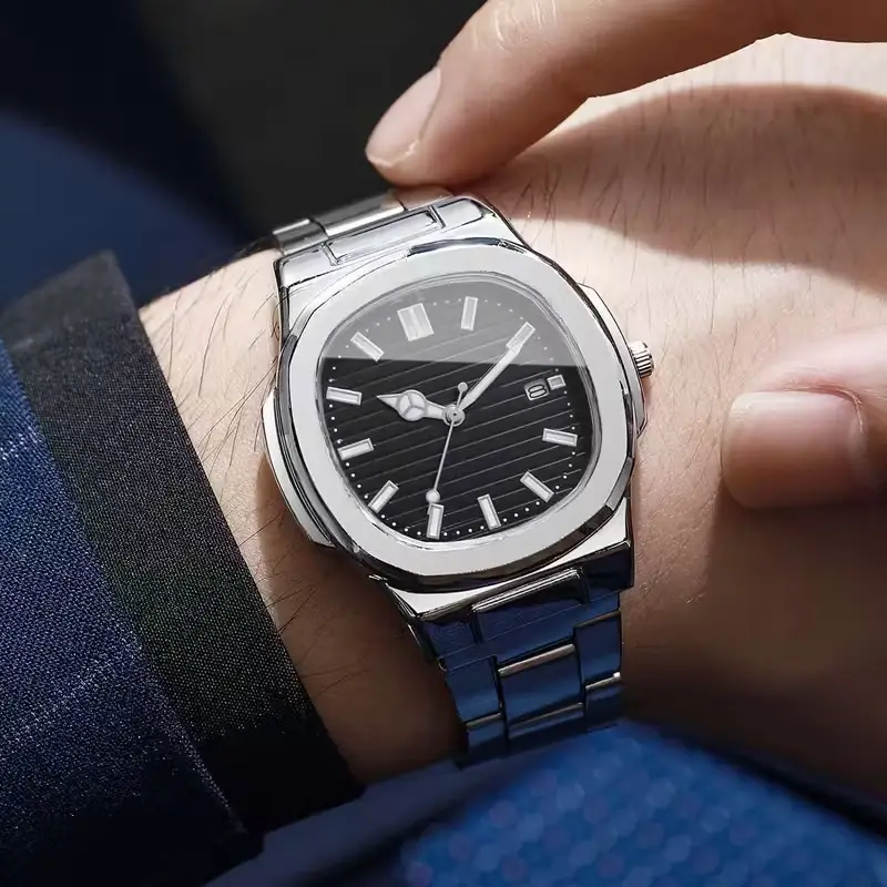 Cross-Border New Model Men's Square Steel Band Watches Wholesale, Simple and Stylish Men's Wristwatches, High-End Quartz Watches Wholesale