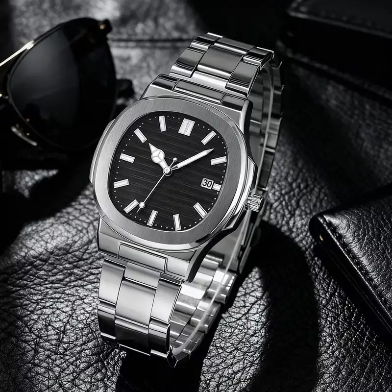 Cross-Border New Model Men's Square Steel Band Watches Wholesale, Simple and Stylish Men's Wristwatches, High-End Quartz Watches Wholesale — feature 1