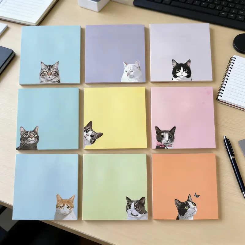 Cross-Border Colorful Cat Sticky Notes with Strong Adhesive, Solid Color Sticky Notes, Creative Cute Small Notebooks for Students to Use