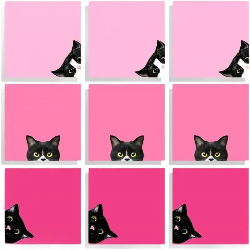 Cross-Border Colorful Cat Sticky Notes with Strong Adhesive, Solid Color Sticky Notes, Creative Cute Small Notebooks for Students to Use