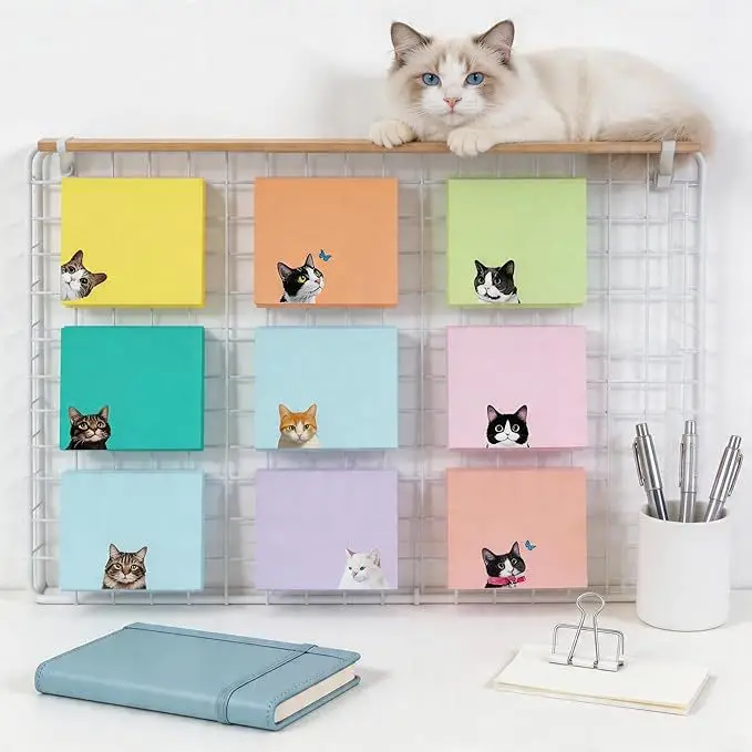 Cross-Border Colorful Cat Sticky Notes with Strong Adhesive, Solid Color Sticky Notes, Creative Cute Small Notebooks for Students to Use — feature 12