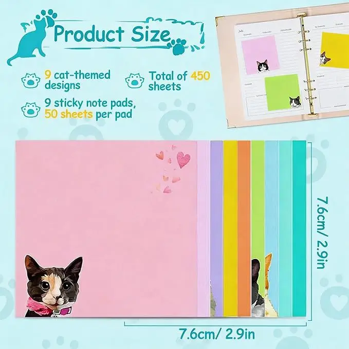 Cross-Border Colorful Cat Sticky Notes with Strong Adhesive, Solid Color Sticky Notes, Creative Cute Small Notebooks for Students to Use — feature 13