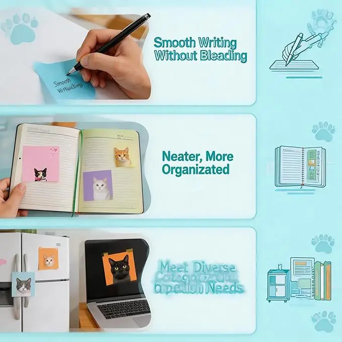 Cross-Border Colorful Cat Sticky Notes with Strong Adhesive, Solid Color Sticky Notes, Creative Cute Small Notebooks for Students to Use — feature 15