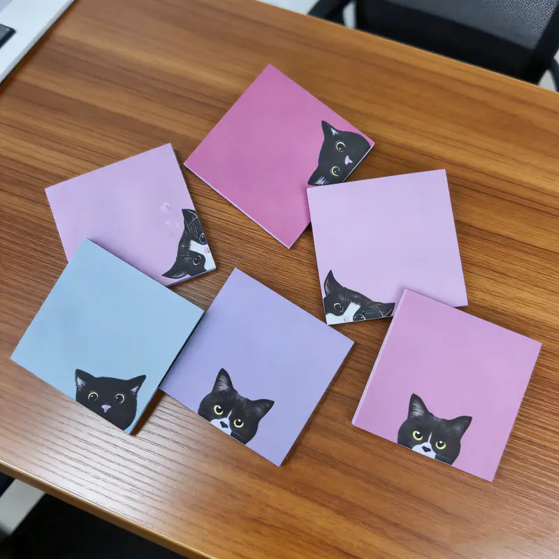 Cross-Border Colorful Cat Sticky Notes with Strong Adhesive, Solid Color Sticky Notes, Creative Cute Small Notebooks for Students to Use