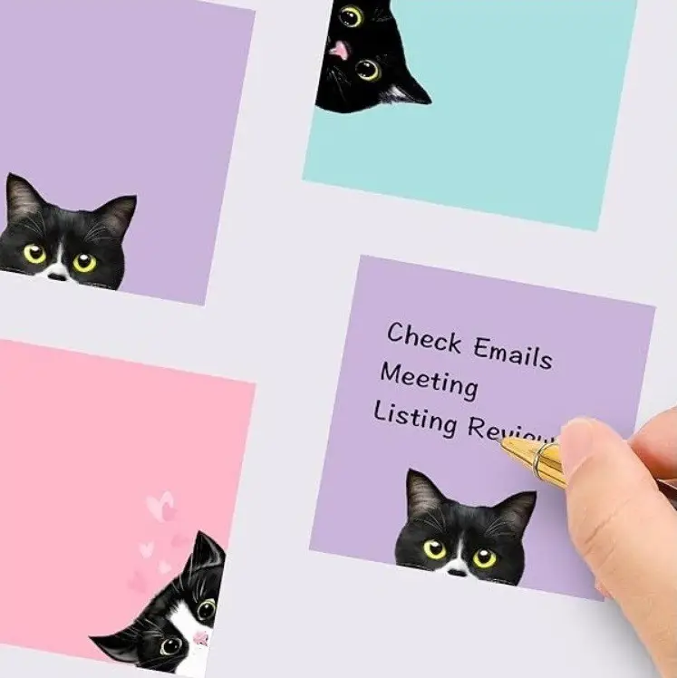 Cross-Border Colorful Cat Sticky Notes with Strong Adhesive, Solid Color Sticky Notes, Creative Cute Small Notebooks for Students to Use