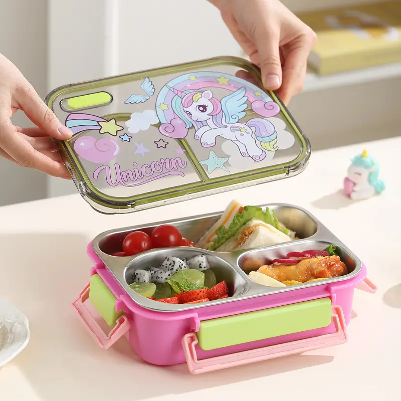 Cartoon Dinosaur, Football, Unicorn, Astronaut, Cute Children's Food-Grade Lunch Box, Stainless Steel Lunch Box with Compartments