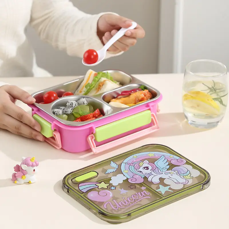 Cartoon Dinosaur, Football, Unicorn, Astronaut, Cute Children's Food-Grade Lunch Box, Stainless Steel Lunch Box with Compartments