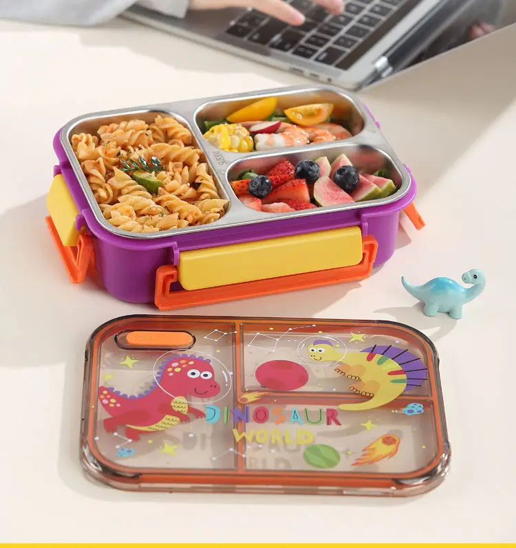 Cartoon Dinosaur, Football, Unicorn, Astronaut, Cute Children's Food-Grade Lunch Box, Stainless Steel Lunch Box with Compartments — feature 11