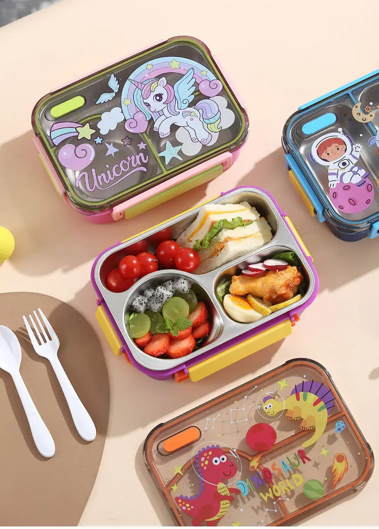 Cartoon Dinosaur, Football, Unicorn, Astronaut, Cute Children's Food-Grade Lunch Box, Stainless Steel Lunch Box with Compartments — feature 18