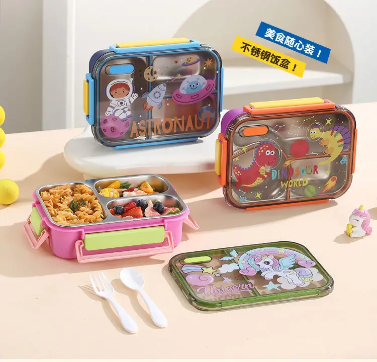 Cartoon Dinosaur, Football, Unicorn, Astronaut, Cute Children's Food-Grade Lunch Box, Stainless Steel Lunch Box with Compartments — feature 2