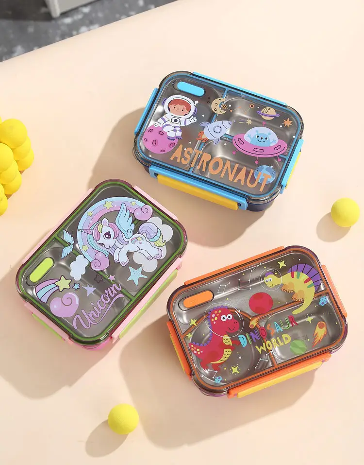 Cartoon Dinosaur, Football, Unicorn, Astronaut, Cute Children's Food-Grade Lunch Box, Stainless Steel Lunch Box with Compartments — feature 20