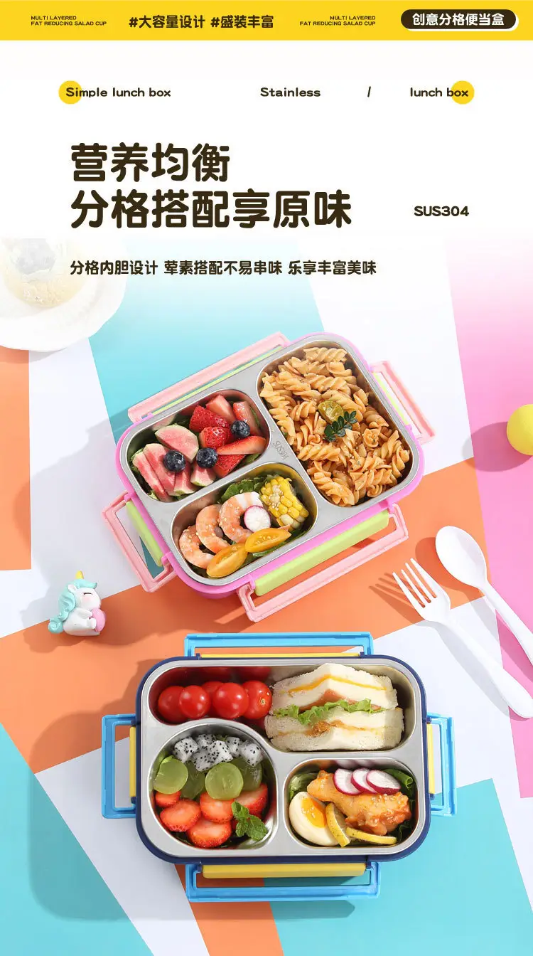 Cartoon Dinosaur, Football, Unicorn, Astronaut, Cute Children's Food-Grade Lunch Box, Stainless Steel Lunch Box with Compartments — feature 4