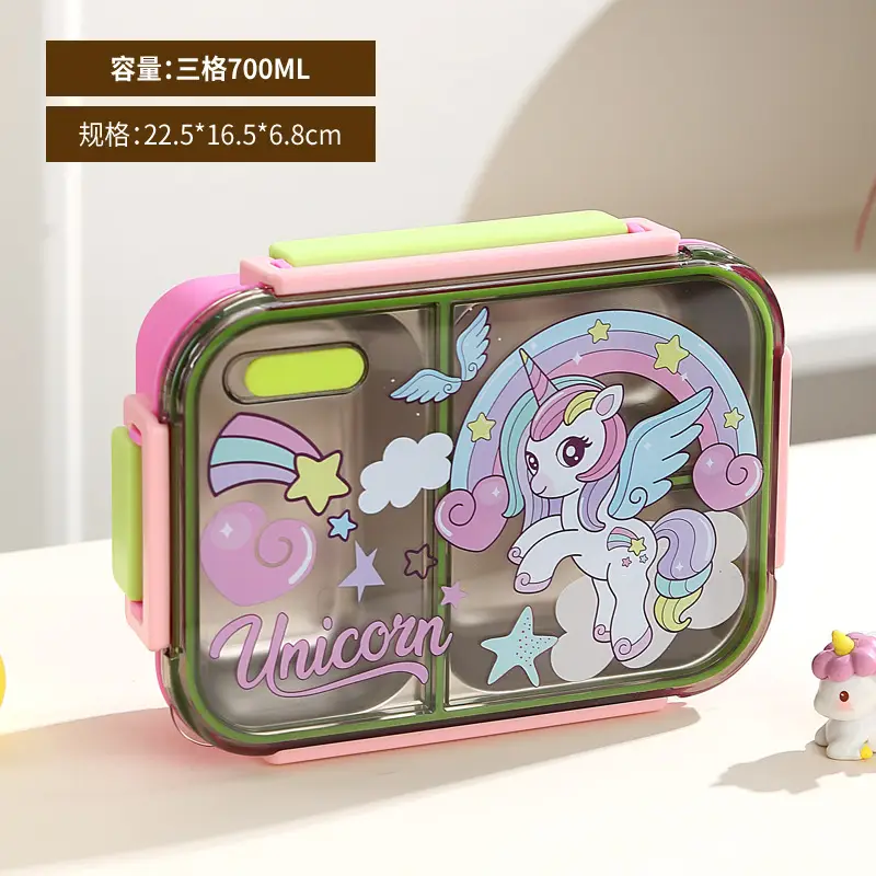Cartoon Dinosaur, Football, Unicorn, Astronaut, Cute Children's Food-Grade Lunch Box, Stainless Steel Lunch Box with Compartments