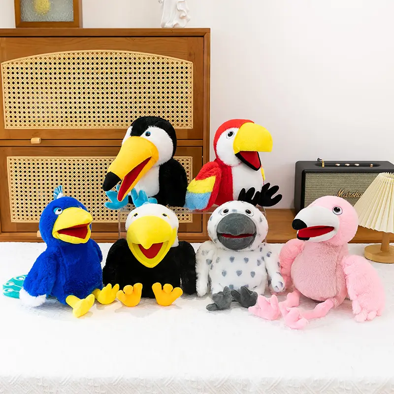 Cross-Border Zoo Souvenirs, Plush Toys, Animal Tiger Raccoon Hand Puppets, Parent-Child Dolls, Kindergarten Performances