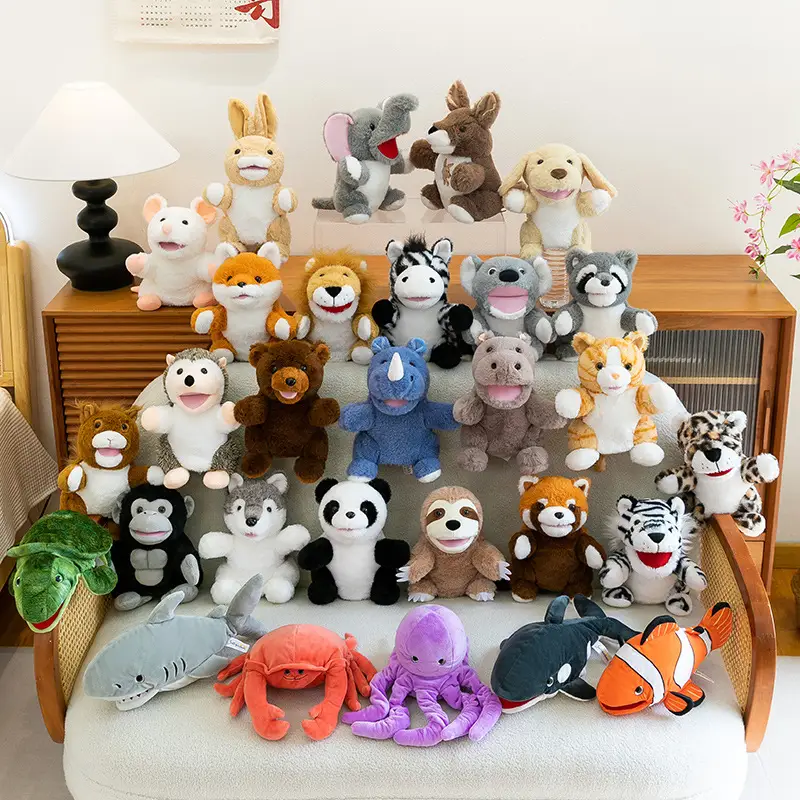 Cross-Border Zoo Souvenirs, Plush Toys, Animal Tiger Raccoon Hand Puppets, Parent-Child Dolls, Kindergarten Performances