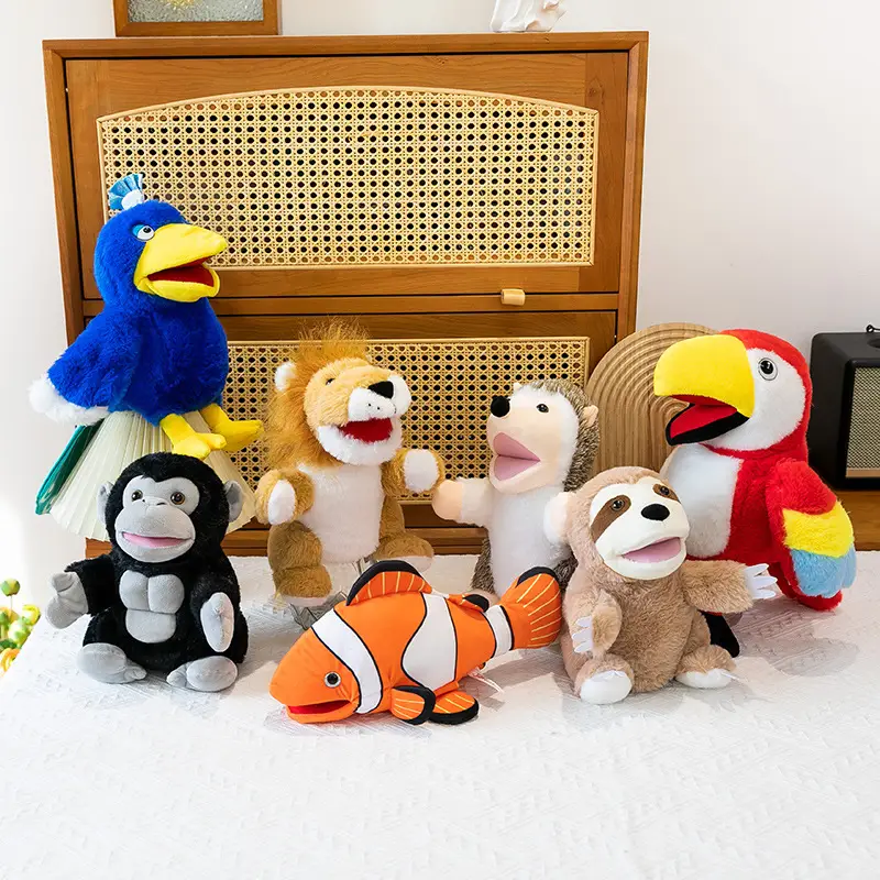 Cross-Border Zoo Souvenirs, Plush Toys, Animal Tiger Raccoon Hand Puppets, Parent-Child Dolls, Kindergarten Performances