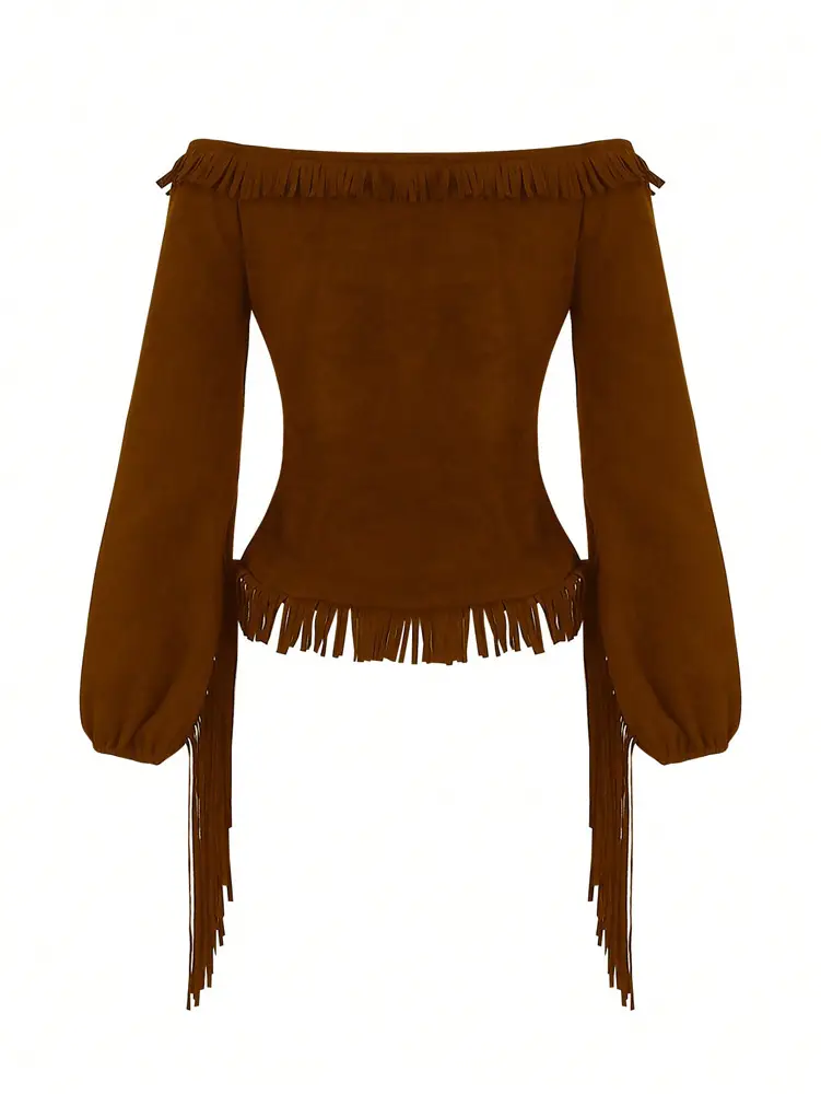Amazon Cross-Border 2025 New Model Halloween Fashion Retro Western Gothic Style Off-Shoulder Tassel Women's Top — feature 11