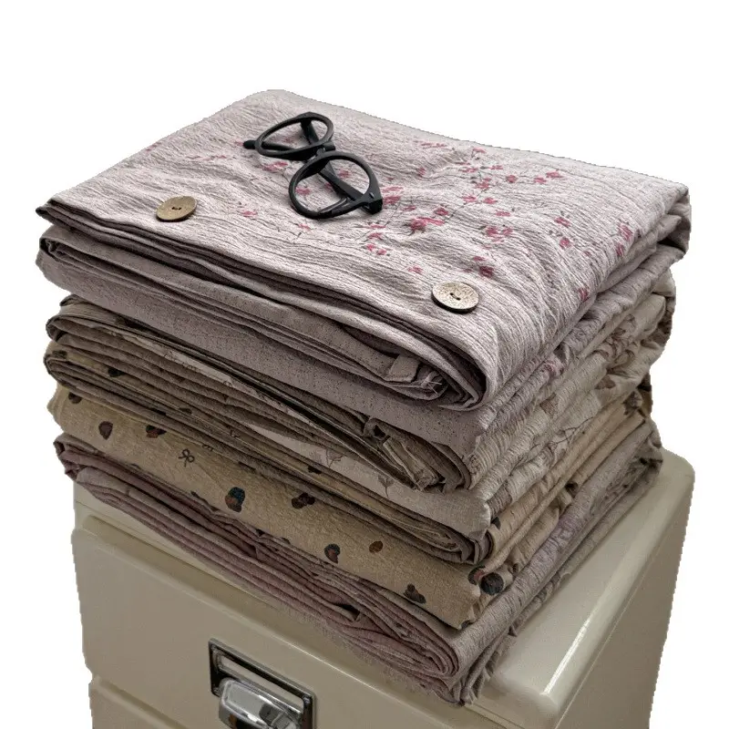 New Retro-Style Buttoned Linen Cotton Four-Piece Set Pure Cotton Single Bed Sheet Duvet Cover Dormitory Bedding