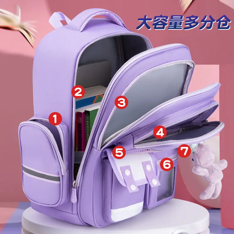 Cross-Border Schoolbags for Primary School Students, Large Capacity, Anti-Hunchback, Wear-Resistant, Multi-Compartment Children's Backpacks for Grades 1-6, Wholesale in Stock