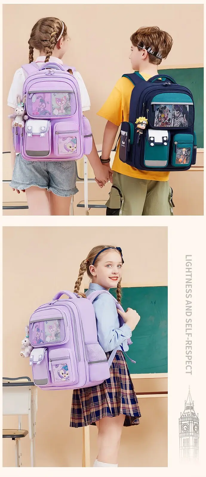 Cross-Border Schoolbags for Primary School Students, Large Capacity, Anti-Hunchback, Wear-Resistant, Multi-Compartment Children's Backpacks for Grades 1-6, Wholesale in Stock — feature 15