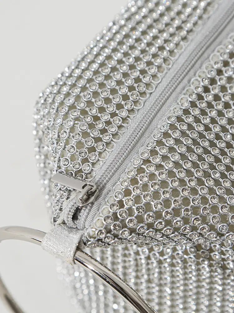 European and American Cross-Border 2025 New Model Pure Handmade Rhinestone Full Diamond Evening Bag Double Ring Handbag Ladies Evening Bag