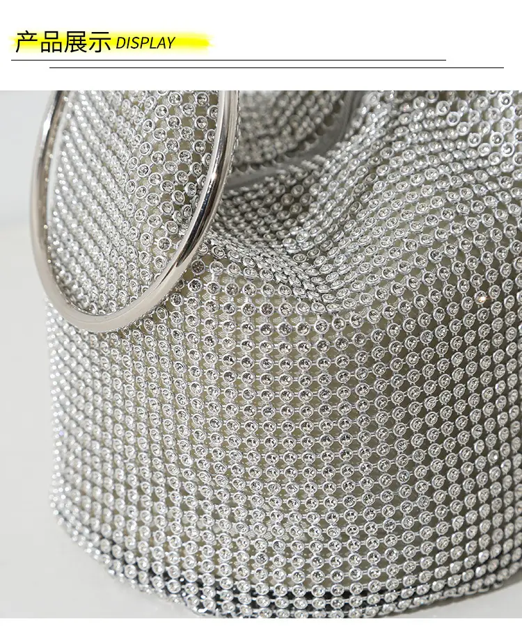 European and American Cross-Border 2025 New Model Pure Handmade Rhinestone Full Diamond Evening Bag Double Ring Handbag Ladies Evening Bag — feature 4