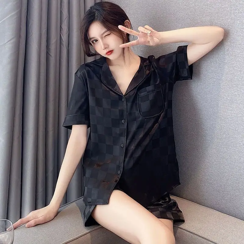 Wholesale Ice Silk Pajamas for Women, Summer Short-Sleeve, 2026 New Model, High-End, Thin, Loose, Cute Loungewear, Cross-Border