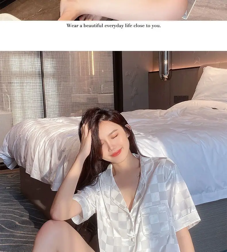 Wholesale Ice Silk Pajamas for Women, Summer Short-Sleeve, 2026 New Model, High-End, Thin, Loose, Cute Loungewear, Cross-Border — feature 16