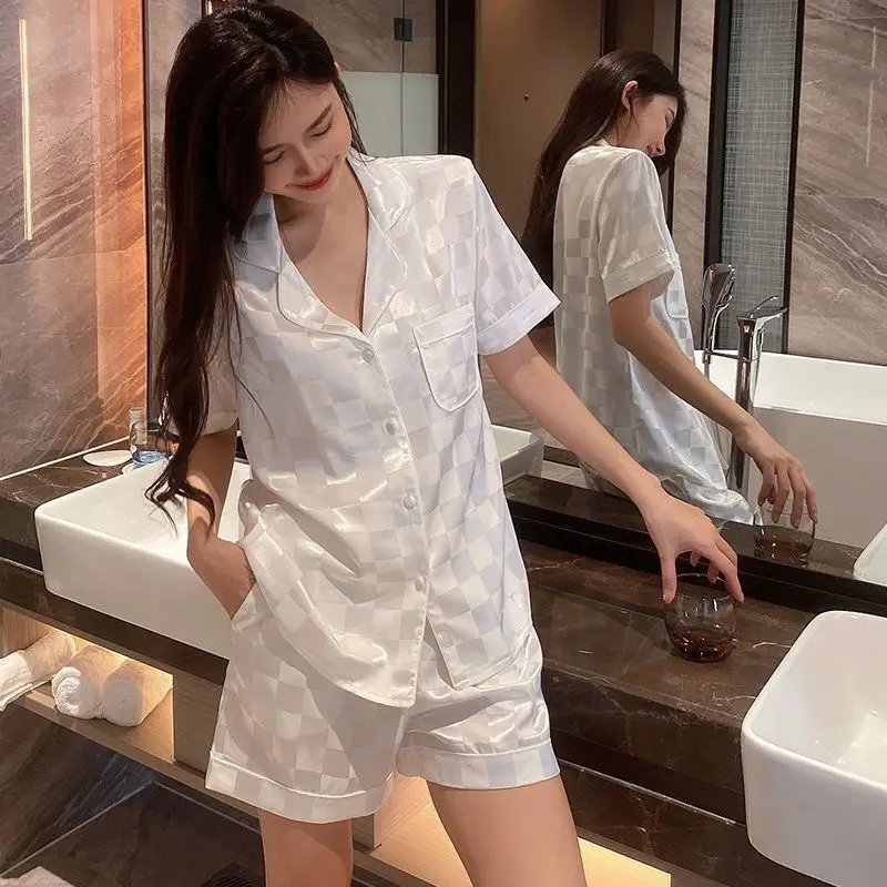 Wholesale Ice Silk Pajamas for Women, Summer Short-Sleeve, 2026 New Model, High-End, Thin, Loose, Cute Loungewear, Cross-Border — feature 2