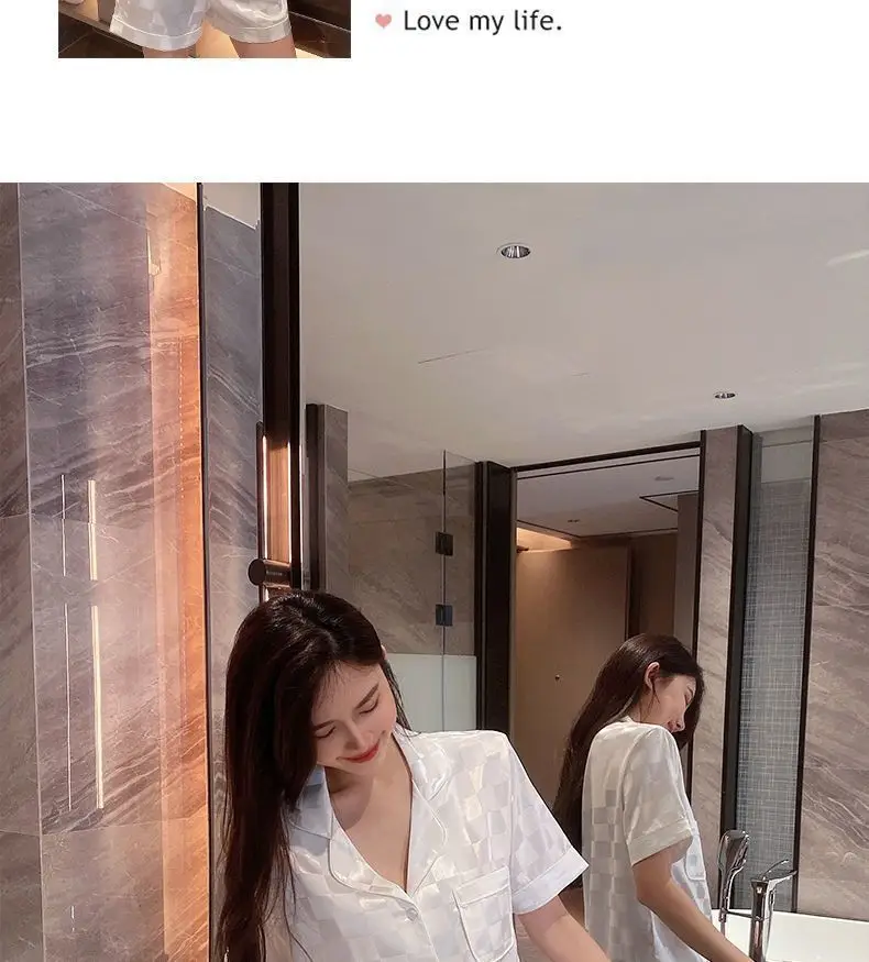 Wholesale Ice Silk Pajamas for Women, Summer Short-Sleeve, 2026 New Model, High-End, Thin, Loose, Cute Loungewear, Cross-Border — feature 21