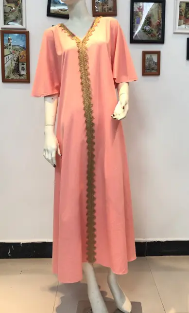2025 Cross-Border European and American Foreign Trade Women's Ethnic Style Solid Color Dress with Appliqué Trim — feature 2