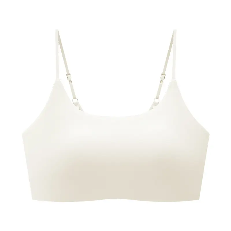 Seamless Bra with Fixed Cups, Foundation Color Series, High School Girls' Underwear, Seamless Beauty Back Design, White T-Shirt Style, Non-Transparent, Versatile