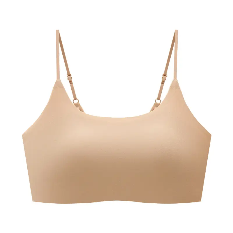 Seamless Bra with Fixed Cups, Foundation Color Series, High School Girls' Underwear, Seamless Beauty Back Design, White T-Shirt Style, Non-Transparent, Versatile