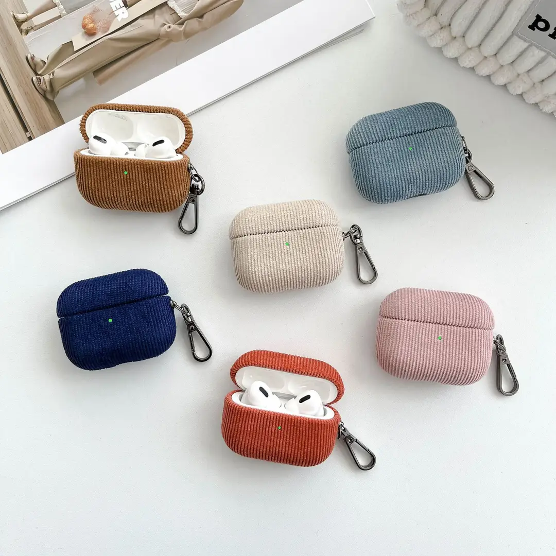 Suitable for Airpods4 Wireless Bluetooth Corduroy Protective Case AirPods Pro3 Solid Color Buckle Protective Case — feature 5
