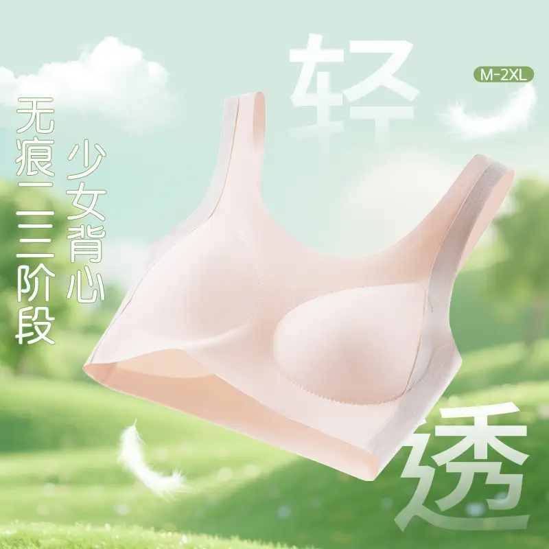 Developmental Period Girls' Underwear with Fixed Cups, Sports Shock-Proof and Anti-Hunchback Vest Bra for Middle and High School Students in Stage Two and Three