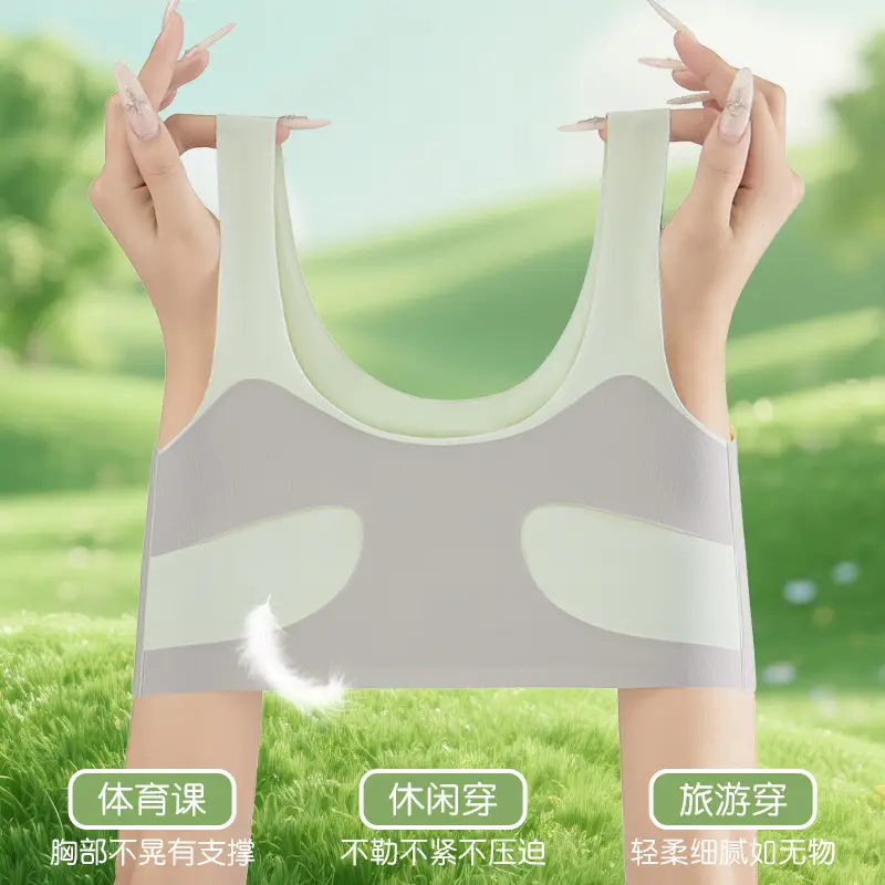 Developmental Period Girls' Underwear with Fixed Cups, Sports Shock-Proof and Anti-Hunchback Vest Bra for Middle and High School Students in Stage Two and Three