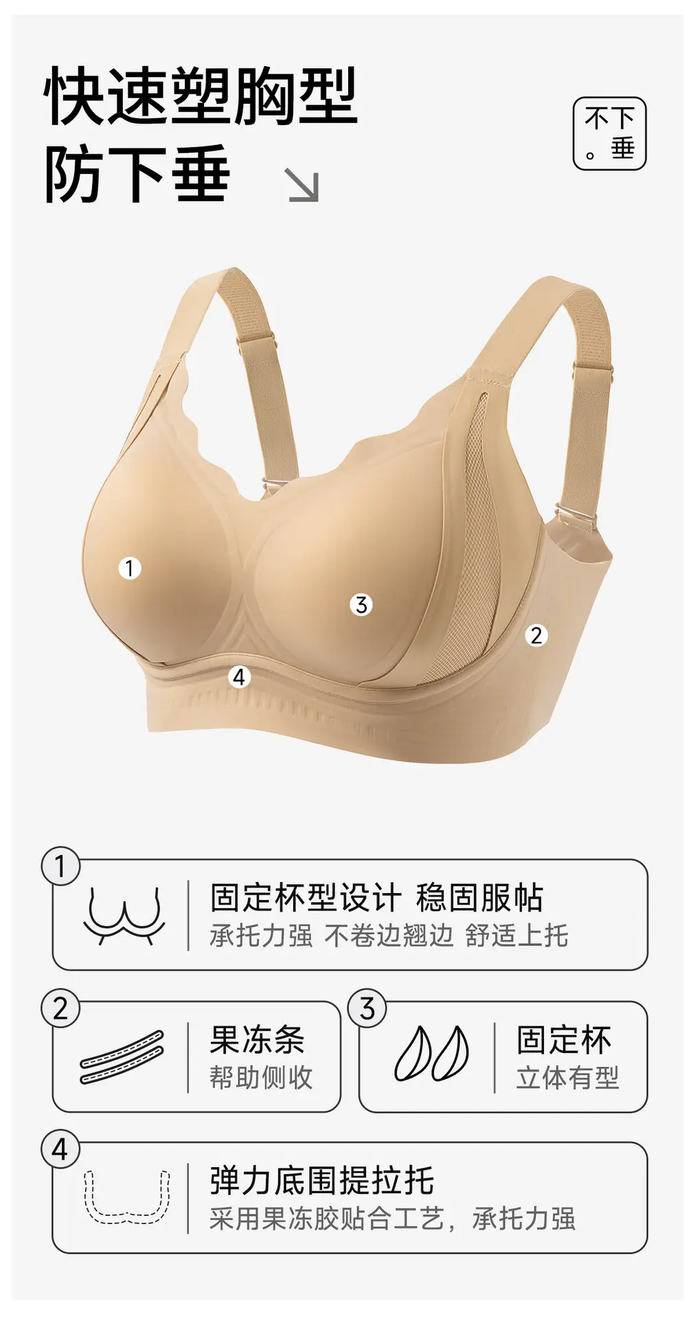 Jelly Soft Support Large Size Seamless Bra for Women with Big Busts, Minimizing Appearance, Gathering Side Breasts, Anti-Sagging, Wireless Bra — feature 6