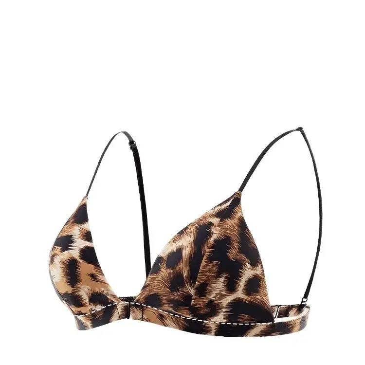Cross-Border Satin French-Style Triangle Cup Bra for Small Busts, Sexy Leopard Print Front-Clasp Thin Strap Beauty Back Bra