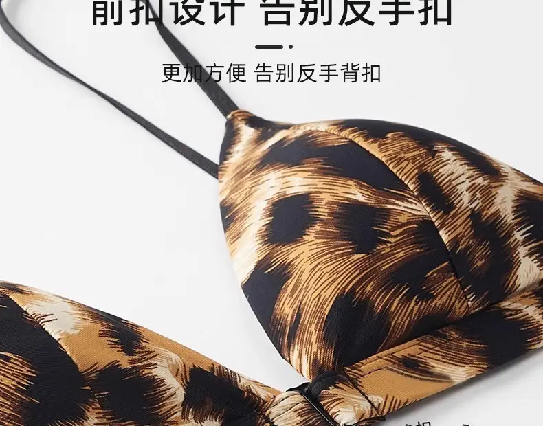 Cross-Border Satin French-Style Triangle Cup Bra for Small Busts, Sexy Leopard Print Front-Clasp Thin Strap Beauty Back Bra — feature 16