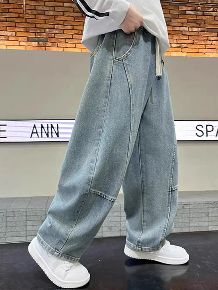 Boys' Curved-Cut Jeans Spring and Autumn 2025 New Style Children's Wide-Leg Pants Spring Outfit for Older Boys Cool and Stylish Style