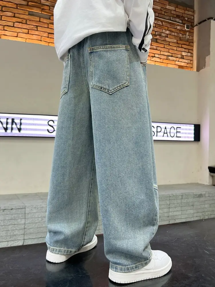 Boys' Curved-Cut Jeans Spring and Autumn 2025 New Style Children's Wide-Leg Pants Spring Outfit for Older Boys Cool and Stylish Style