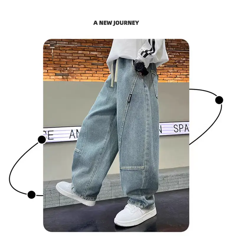 Boys' Curved-Cut Jeans Spring and Autumn 2025 New Style Children's Wide-Leg Pants Spring Outfit for Older Boys Cool and Stylish Style — feature 10