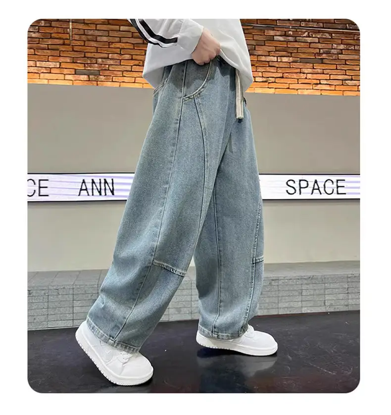 Boys' Curved-Cut Jeans Spring and Autumn 2025 New Style Children's Wide-Leg Pants Spring Outfit for Older Boys Cool and Stylish Style — feature 12