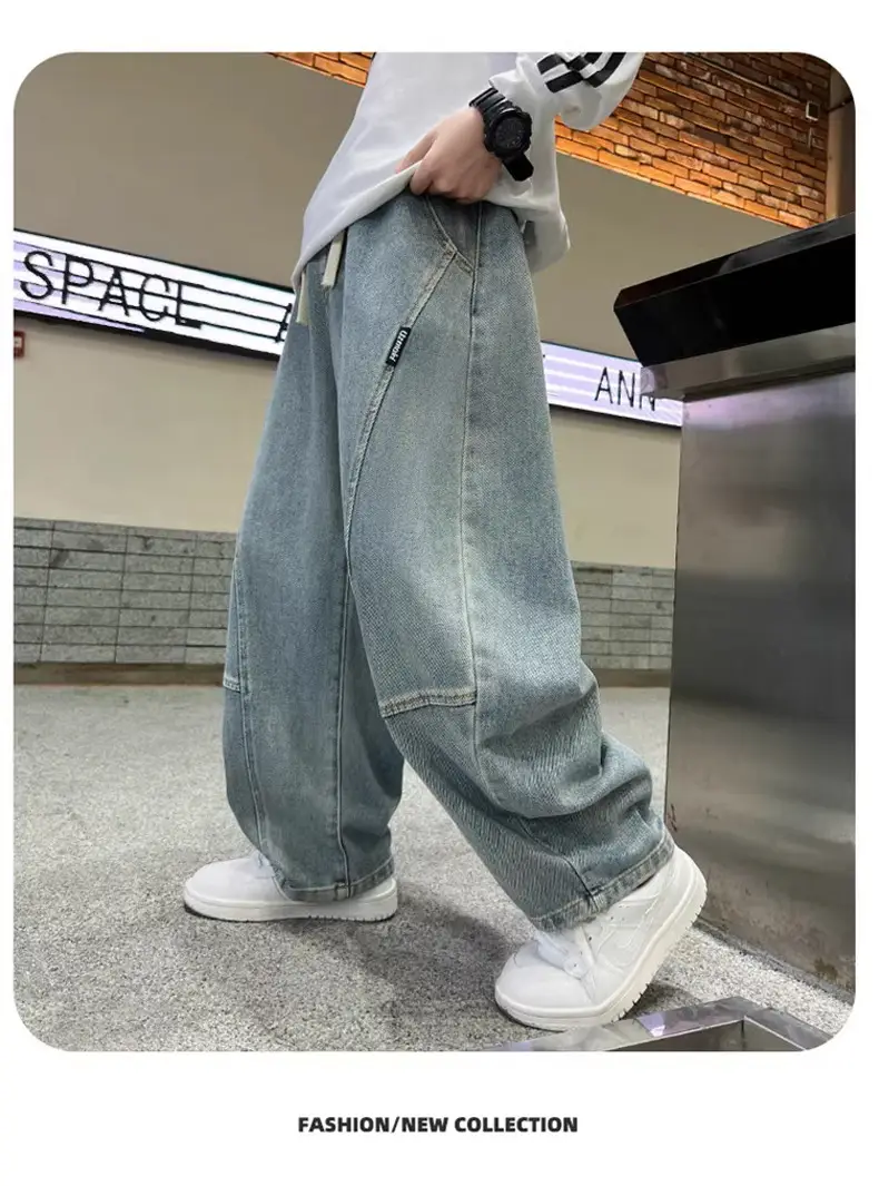 Boys' Curved-Cut Jeans Spring and Autumn 2025 New Style Children's Wide-Leg Pants Spring Outfit for Older Boys Cool and Stylish Style — feature 13