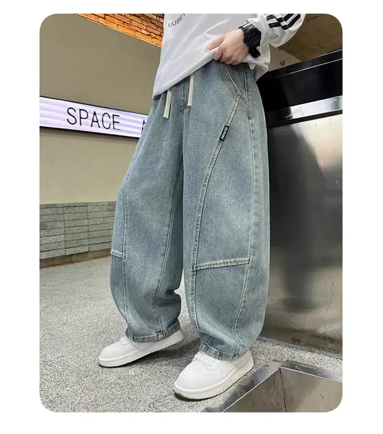 Boys' Curved-Cut Jeans Spring and Autumn 2025 New Style Children's Wide-Leg Pants Spring Outfit for Older Boys Cool and Stylish Style — feature 14