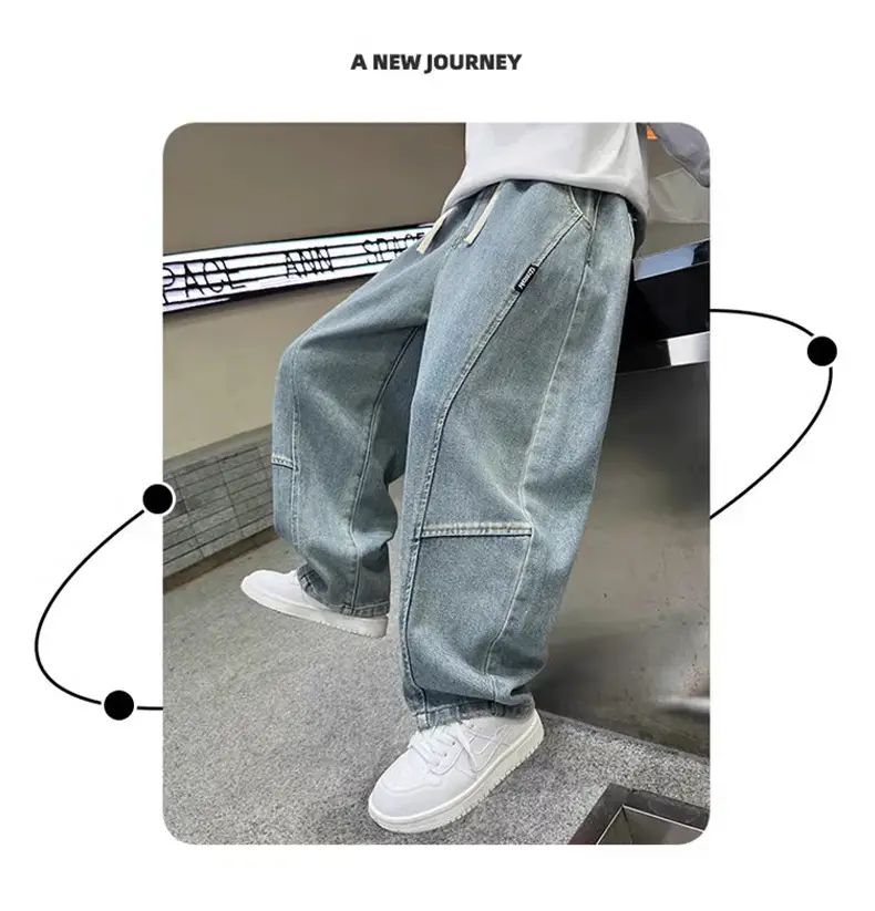 Boys' Curved-Cut Jeans Spring and Autumn 2025 New Style Children's Wide-Leg Pants Spring Outfit for Older Boys Cool and Stylish Style — feature 15