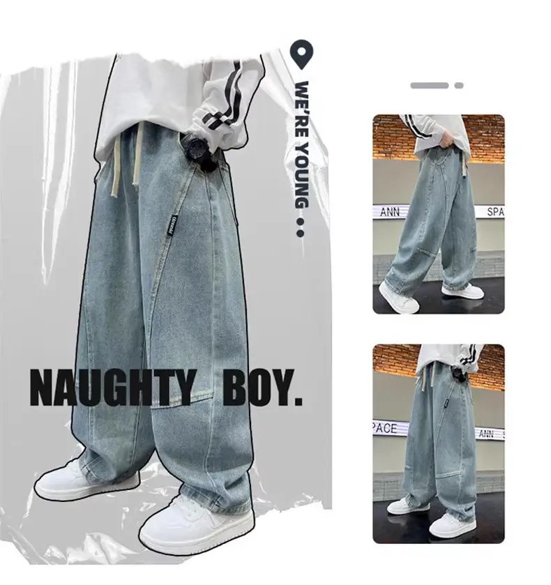 Boys' Curved-Cut Jeans Spring and Autumn 2025 New Style Children's Wide-Leg Pants Spring Outfit for Older Boys Cool and Stylish Style — feature 4