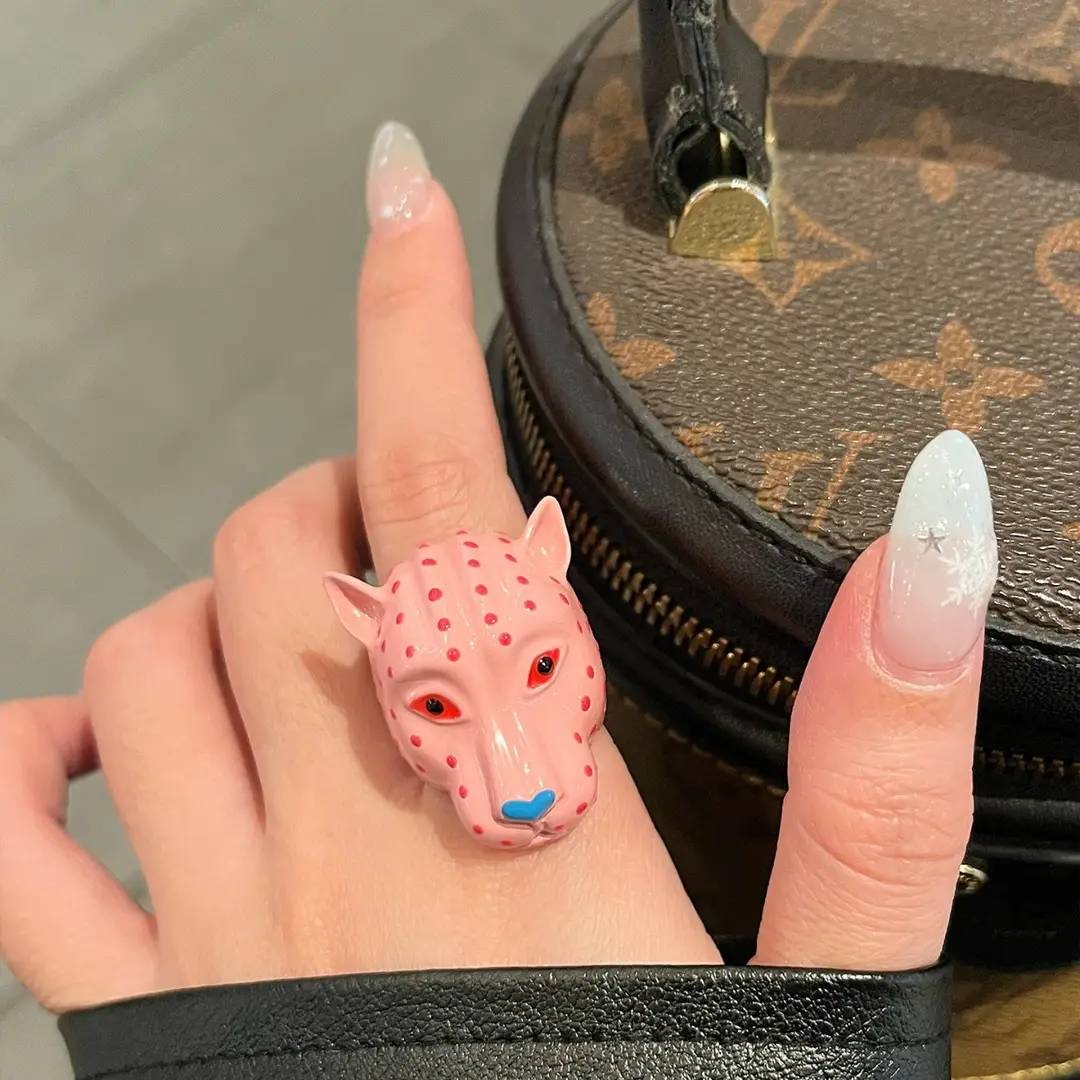 European and American Heavy-Duty Enamel Leopard Head Ring for Women, Light Luxury, High-End, Unique, Versatile Index Finger Ring, Personalized Trendy Hand Accessory